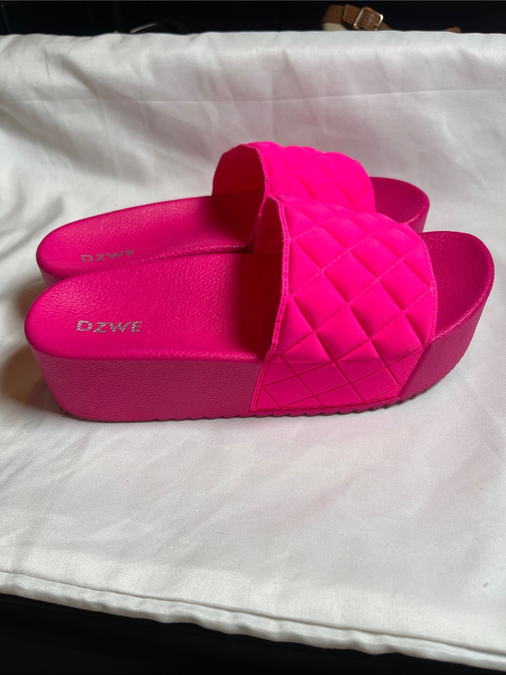Hot Pink Quilted Platform Slide Sandals for Women